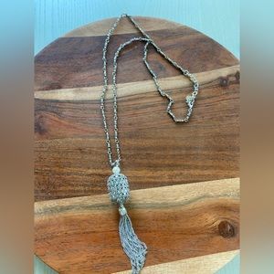 Lucky Brand Boho Ball and Tassel Silver Toned Circle Pendant Necklace